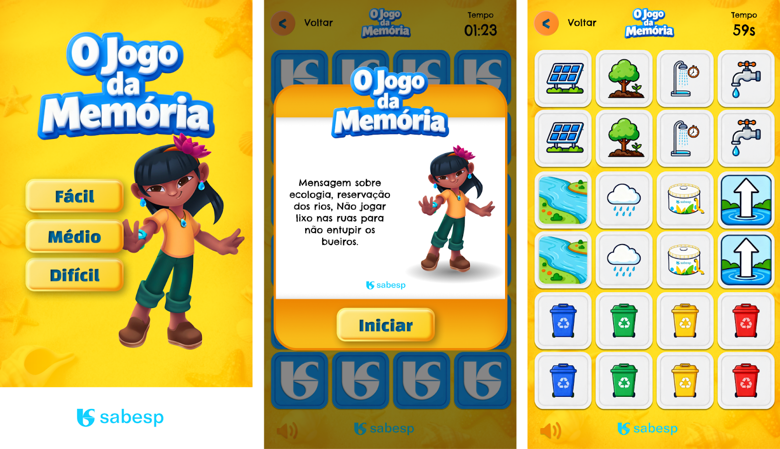 Telas do Jogo da Memória